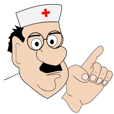 Illustration of doctor pointing a finger, on a white backgroundのイラスト素材