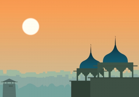 Illustration background Oriental city with Eastern buildingsのイラスト素材