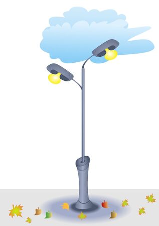 Illustration Lantern autumn day with leaves and cloudsのイラスト素材