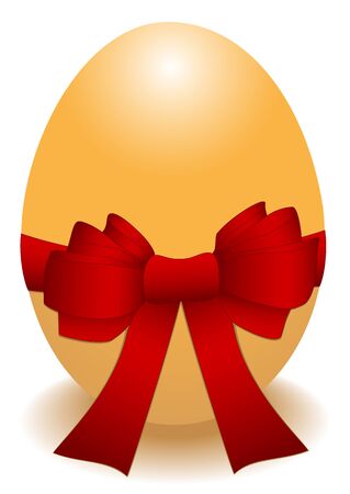 Illustration of egg with a bow on white background with shadowのイラスト素材