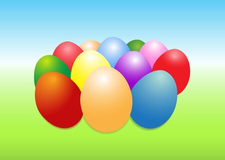 Illustration of colored Easter eggs on a blue-green backgroundのイラスト素材