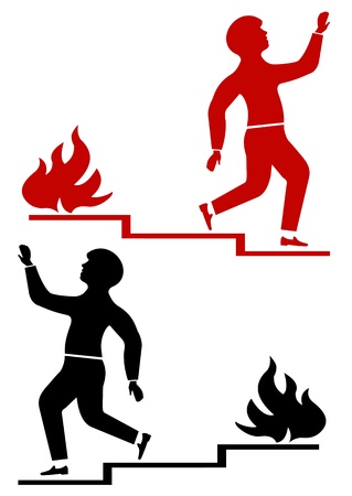 Illustration of black and red walking man and fireのイラスト素材