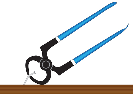 Illustration of pilers, pulling a nail out of the board on a white backgroundのイラスト素材