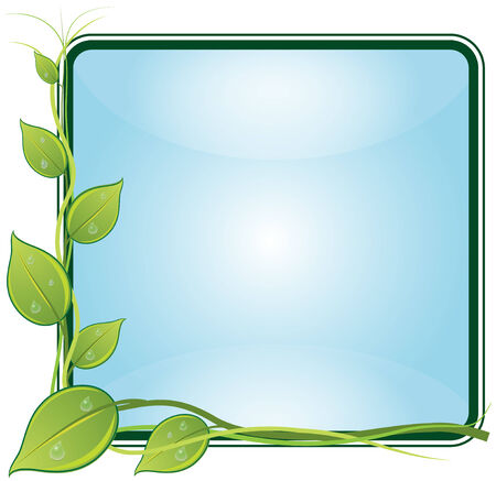 Illustration curly branches of plants with leaves and drops in a square frameのイラスト素材