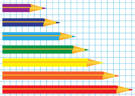 Illustration of of colored pencils of different lengths on a plaid backgroundのイラスト素材