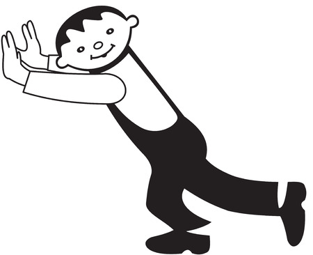 Illustration of a cartoon man pushing on a white backgroundのイラスト素材