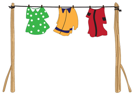 Illustration clothes on the clothesline on a white backgroundのイラスト素材