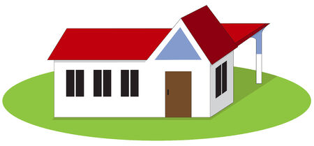 Illustration of a small house on a green lawnのイラスト素材