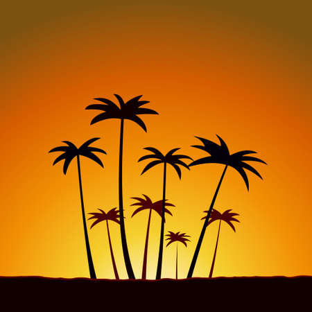 Illustration of the summer sunset with palm treesのイラスト素材