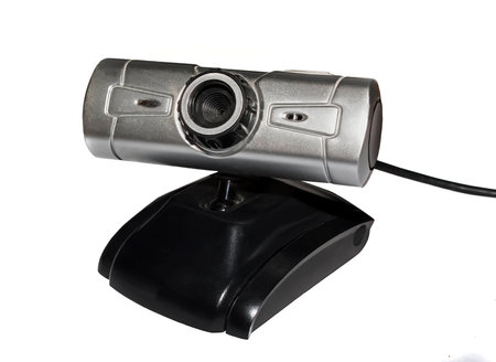 Webcam on a stand isolated on a white backgroundの写真素材