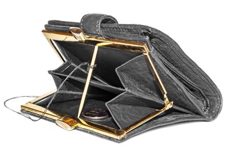 Traps for money in open purse isolated on white background