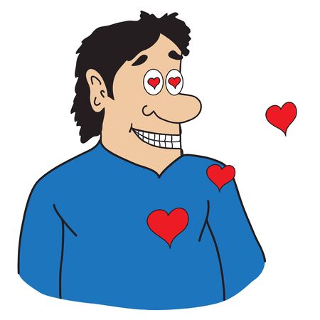 Illustration cartoon comic lover man with hearts on a white backgroundのイラスト素材