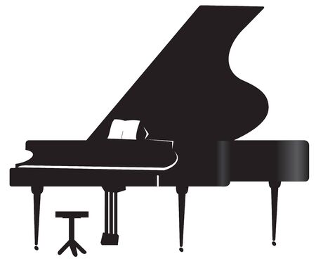 Illustration of silhouette a grand piano and chairs on a white backgroundのイラスト素材