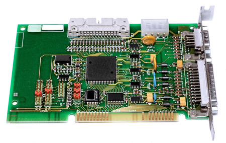The circuit board of an electronic device isolated on white background