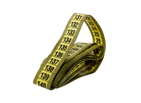 Folded flexible measuring tape isolated on white background