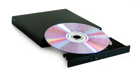 DVD drive with disc isolated on white background