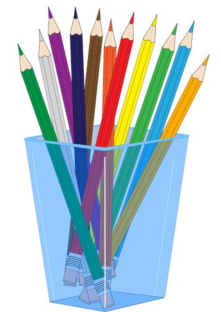Illustration of a glass with colored  pencils on a white backgroundのイラスト素材