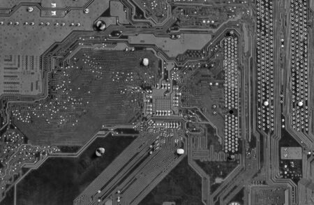 Black and white from a part of the motherboard closeupの写真素材