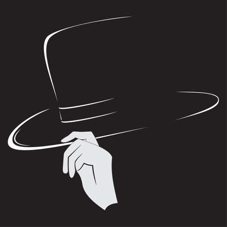 Illustration of hats contour and silhouette of the hand isolated on black backgroundの写真素材
