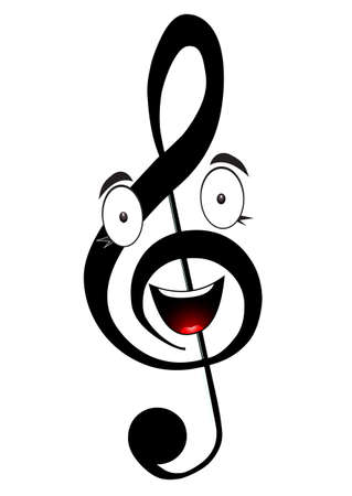 Illustration of a strange treble clef with eyes and mouthのイラスト素材