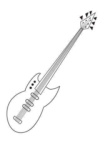 Illustration of a black and white outline of an electric guitar on a white backgroundのイラスト素材