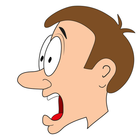 Illustration of a cartoon man's head with a surprised expressionのイラスト素材