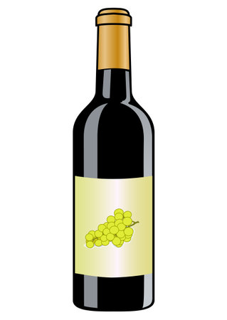 Illustration of a sealed bottle of white wine isolated on a white backgroundのイラスト素材