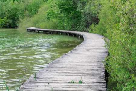 Wood path in the Plitvice Lake in Croatia の写真素材