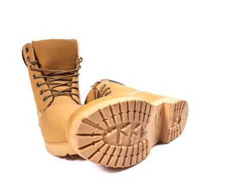Winter boots on  white backgroundの写真素材