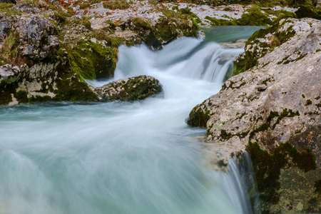 Amazing river in the mountains, Mostnica Korita, Julia alps in Sloveniaの写真素材