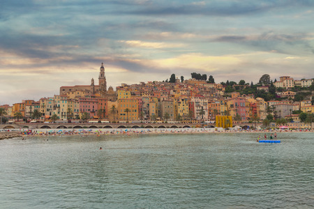 Menton town in a colorful houses at summer in south of Franceの写真素材