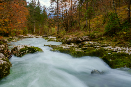 Amazing river in the mountains, Mostnica Korita, Julia alps in Sloveniaの写真素材
