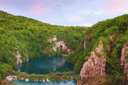 Waterfall the Plitvice Lakes in Croatiaの写真素材