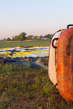 Hot air balloon basket early in the morning in Hungary,Europeの写真素材