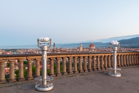 Beautiful views of Florence cityscape in the background Cathedral Santa Maria del Fiore at sunrise in Italy, Europeのeditorial素材