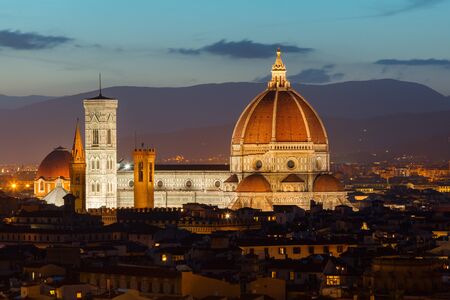 Beautiful views of Florence cityscape in the background Cathedral Santa Maria del Fiore at sunset in Italy, Europeのeditorial素材