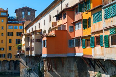 Florence town and the Ponte Vecchio bridge the Arno river in Italy, Europeのeditorial素材