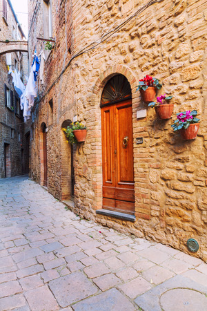 Charming little tight narrow streets of Volterra  town in Tuscany, Italy, Europeの写真素材