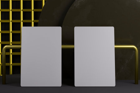 Blank white posters stand on a black background. 3d renderingの写真素材