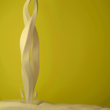 3d rendering of a milk splash on a yellow background with copy spaceの写真素材