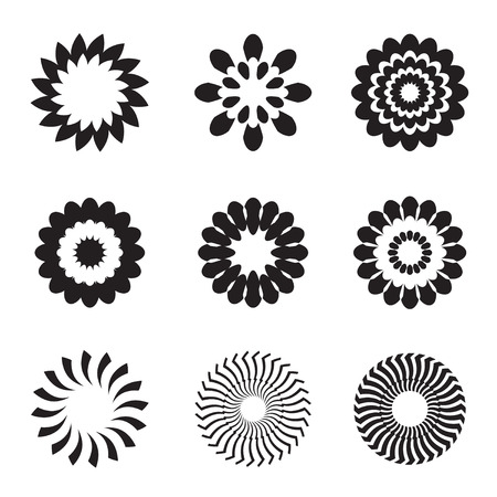 Set of black vector flowers and starsのイラスト素材