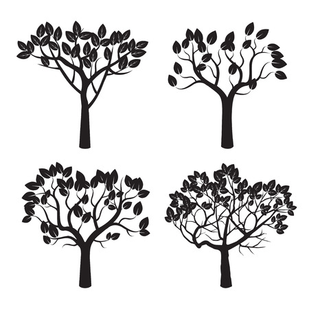 Set of Black Tree and Roots. Vector Illustration.のイラスト素材