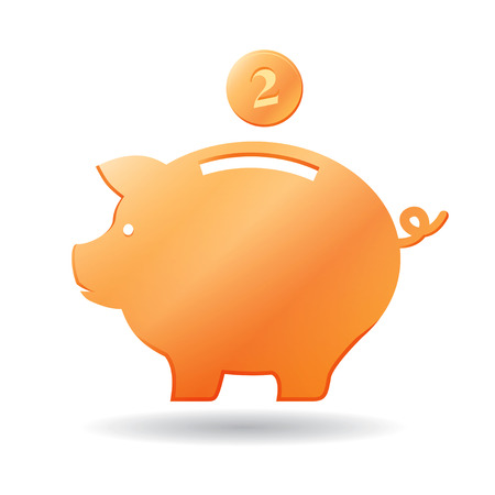 Orange piggy bank and coin.のイラスト素材