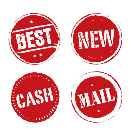 Set of red stamps, BEST, NEW, CASH, MAILのイラスト素材