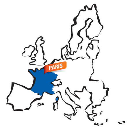 Drawing maps of the European Union, blue-France and Paris City.のイラスト素材