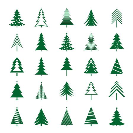 Set of Green Christmas Trees and Icon.のイラスト素材