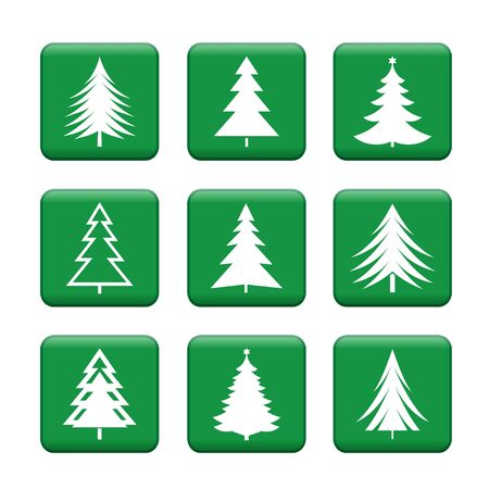 Set of green vector buttons. Christmas Icon of tree.のイラスト素材