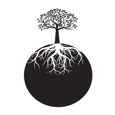 Black Tree Roots and background. Vector Illustration.のイラスト素材