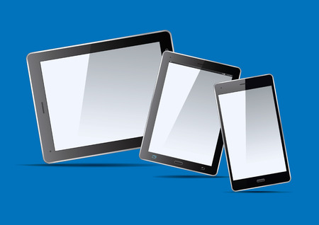 Set of black tablets and smart phone. Vector Illustration.のイラスト素材
