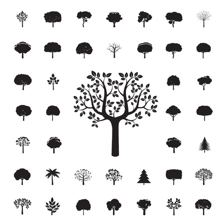 Set of Black Trees. Vector Illustration and icons.のイラスト素材